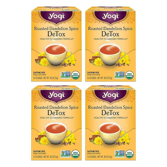 Yogi Tea Roasted Dandelion Spice DeTox - 16 Bags per Pack (4 Packs) - Organic DeTox Tea - Includes Roasted Dandelion Root, Dandelion Root, Cinnamon Bark, Cocoa Shell & More
