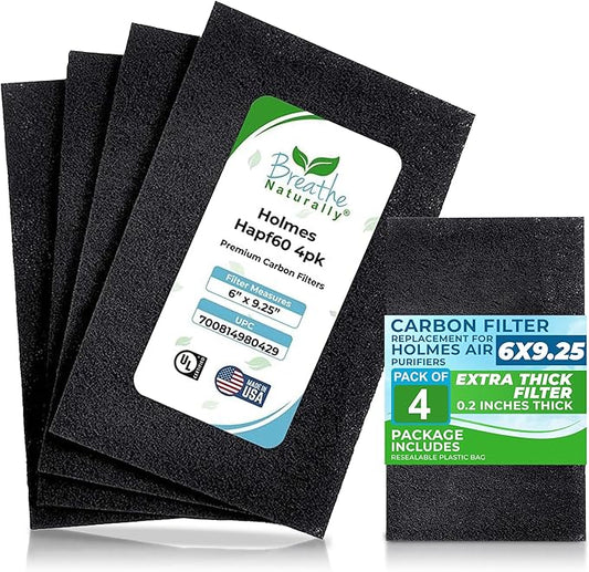 Breathe Naturally - Hapf600 HEPA Carbon Filter Replacement for Holmes Air Purifiers - High Efficiency Carbon Air Cleaner Filters - Compatible with Holmes HAPF600 Series - (4 Pack Carbon Filter C)