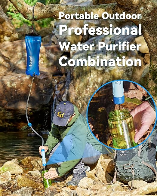Gravity Water Filter Pro, Versatile Water Purifier Camping with 0.01-Micron Water Filter Straw, 3L Gravity Bag, Survival Gear for Hiking, Backpacking, and Emergency Preparedness