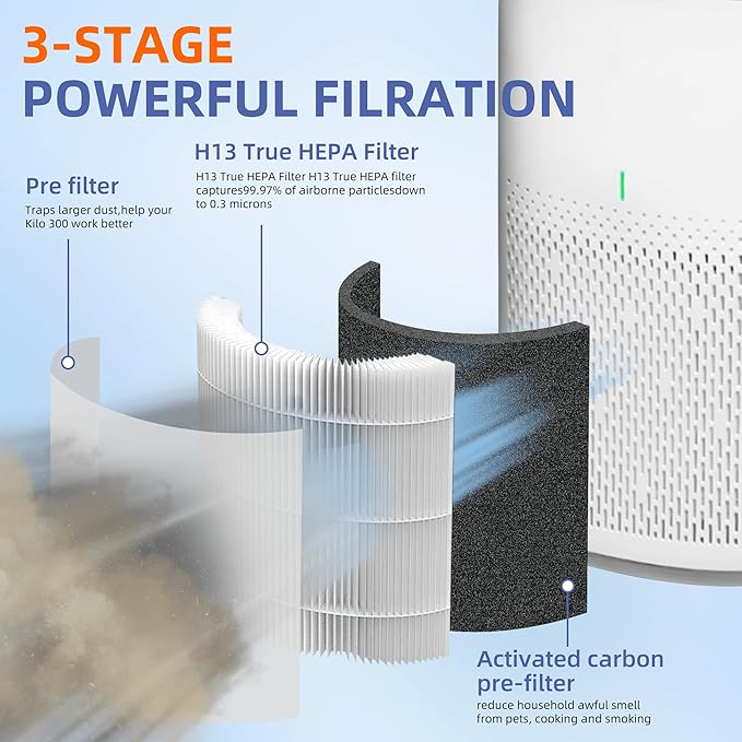 12030 HEPA Replacement Filter for Clorox Medium Room Air Purifier 11030 & 11031,3-in-1 H13 True HEPA with Activated Carbon Filter,2 Pack