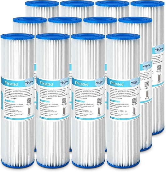 Membrane Solutions 5 Micron Pleated Polyester Sediment Water Filter 10"x2.5" Replacement Cartridge Universal Whole House Pre-Filter Compatible with W50PE, WFPFC3002, SPC-25-1050, FM-50-975 - 12 Pack
