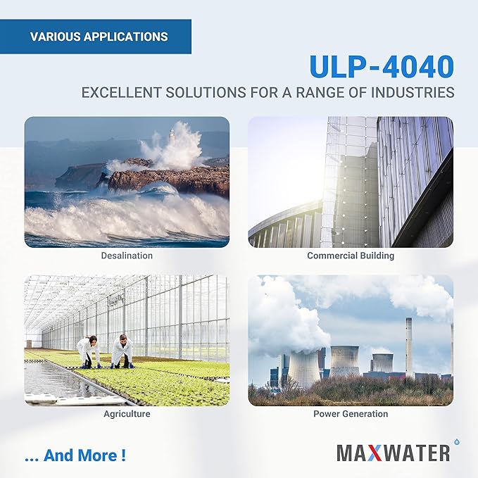 Max Water ULP-4040 Reverse Osmosis 4" x 40" RO Membrane, 2600 GPD | ULP 4040 For Water Purification Desalination Commercial, Industrial, Agricultural | Compatible with Dow Filmtec AG4040FF, TW30-4040