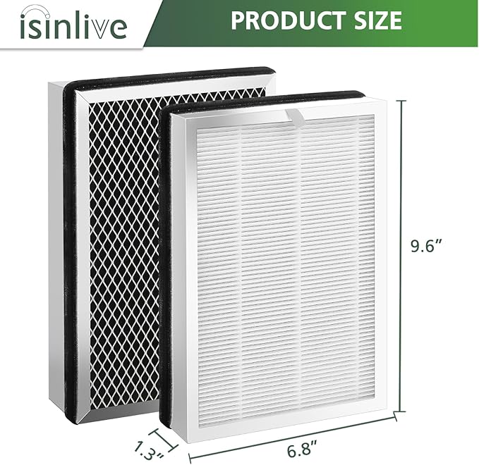 isinlive 25 Replacement Filter Compatible with 25 Air Purifier S1/W1/B1, HEPA Activated Carbon Filter, 4 Pack