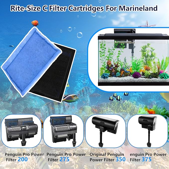 12 PCS Aquarium Filter Cartridge Filters, Rite-Size C (EZ-Change #3) Fish Tank Filter Cartridge, Replacement with Power Filters 275/375 Power Filters 200/350