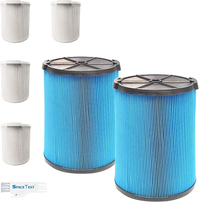 2 Pack VF5000 Filter Replacement for Rigid Shop Vac, 3-Layer Fine Dust Pleated Paper 72952, Compatible With RIDGID Most 5-20 Gallon Wet/Dry Vacuums, With 4 Pack Filter Covers