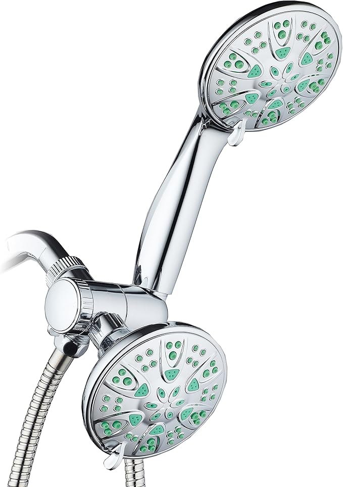 AquaDance for California - Premium High Pressure Antimicrobial 30-setting 3 Way Dual Handheld Shower Head Combo, Stainless Steel Hose, Water Diverter - Chrome Finish
