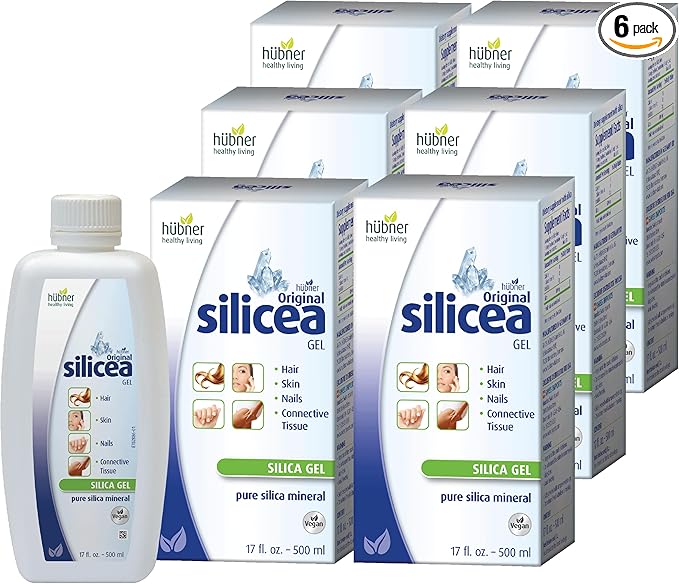Hübner Original Silicea Gel 17 fl oz / 500 ml, 6 Pack, for Hair, Skin, Nails, and Connective Tissue, Pure Colloidal Silica Gel Formula, No Additives or Preservatives