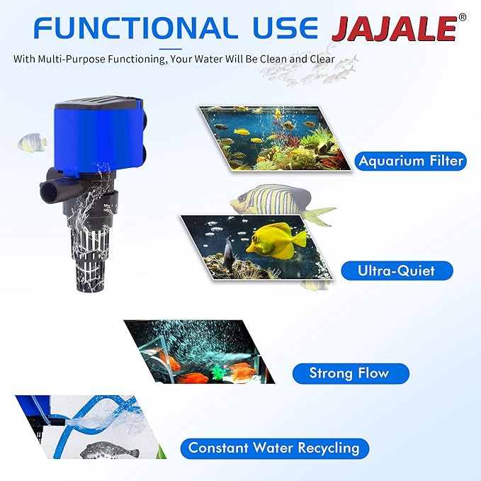 210 GPH Powerhead Submersible Pump - 3 in 1 Aquarium Fish Tank Pump with Oxygenation, Filtration & Water Cycling, 3.3 ft max lift, 15W