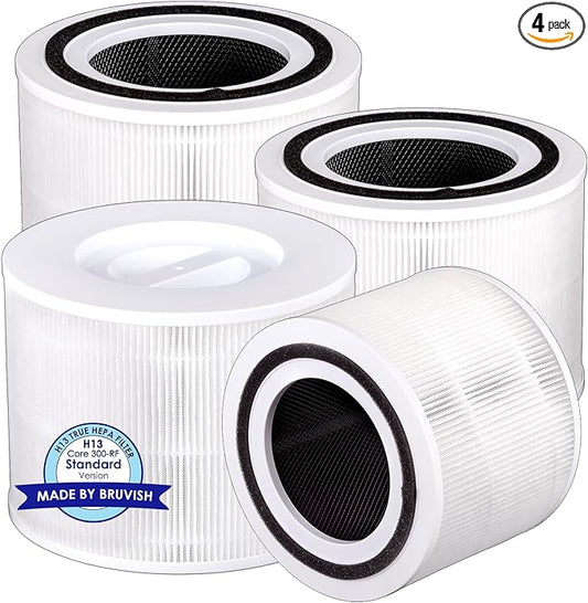4 Pack Core 300 Replacement Filter for LEVOIT Core300-P and Core300S-P Air Purifier, Core 300-P Core 300S-P, H13 True HEPA Filter, 3-in-1 Filter Activated Carbon Filters, Compare Core 300-RF White