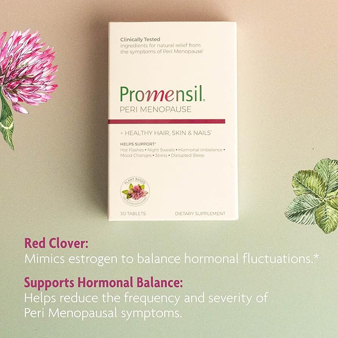 Promensil Perimenopause Supplements for Women- Red Clover Isoflavones Vitamins, Helps Support Hot Flashes, Night Sweats, Restlessness, Contains Biotin & Vitamin D- 30 Tablet Count, Pack of 2