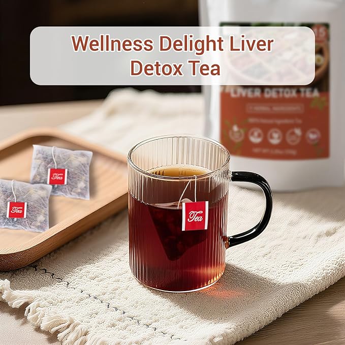Liver Detox Tea, Liver Cleanse Detox & Repair Tea, 11 Precious Ingredients Formula, with Premium Ginseng, Mulberry & Chrysanthemum, Plastic-Free, Caffeine-Free, No Additives & Non-GMO(30 Bags/2 Pack)