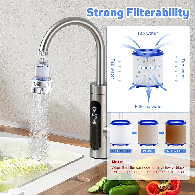 3 Pack Sink Water Filter Faucet, Universal 360 ° Rotating Faucet Filter for Kitchen Sink, 3 Modes Bathroom Faucet Filter Removes Chlorine Fluoride Heavy Metals Hard Water for Home Kitchen & Bathroom