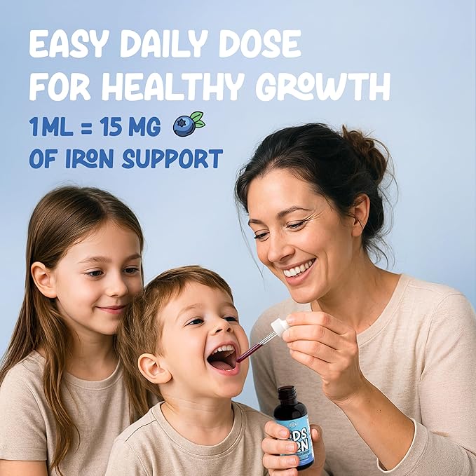 Kids Iron Supplement – Organic Blueberry Flavor – Iron Drops for Infants & Children – Sugar Free, Vegan, Gluten Free, No Artificial Flavors (1.7 oz, Organic Blueberry)