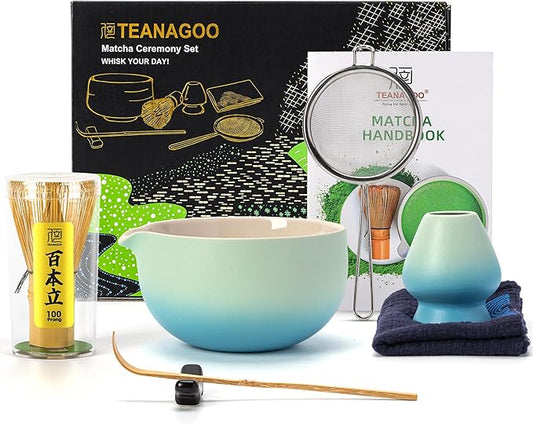 TEANAGOO Matcha Whisk Set Blue,Ceremony Matcha Set,Matcha Kit Grident Blue,Matcha Tea Set for Making Breakfast/Latte,Matcha Whisk Set and Bowl with All Accessories,Gift for Matcha Lover
