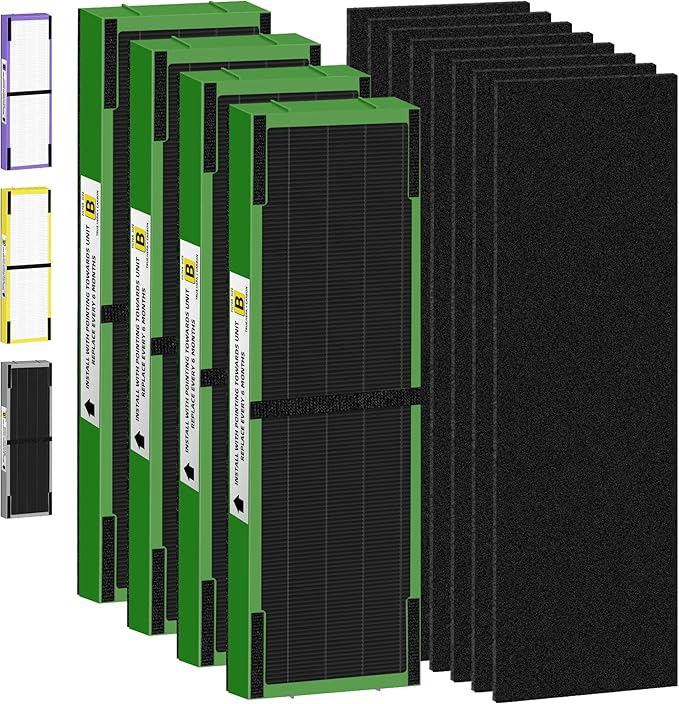 FLT4825VO HEPA Toxin Absorber Filter B Replacement Compatible with G-Guardian Air Purifiers AC4825 AC4825E AC4825W AC4300 AC4800 AC4900 AC4850,4 H13 True HEPA Filters+8 Carbon Pre-Filters