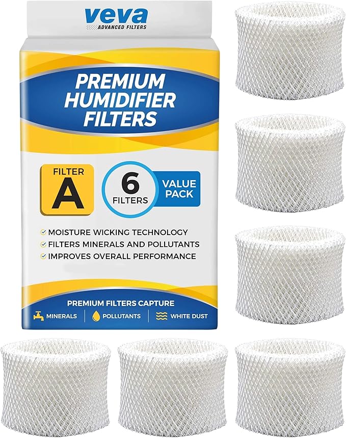 VEVA 6 Pack Premium Humidifier Filters Replacement for Honeywell Filter A, HAC-504, HAC-504AW, HCM 350 and Other Cool Mist Models