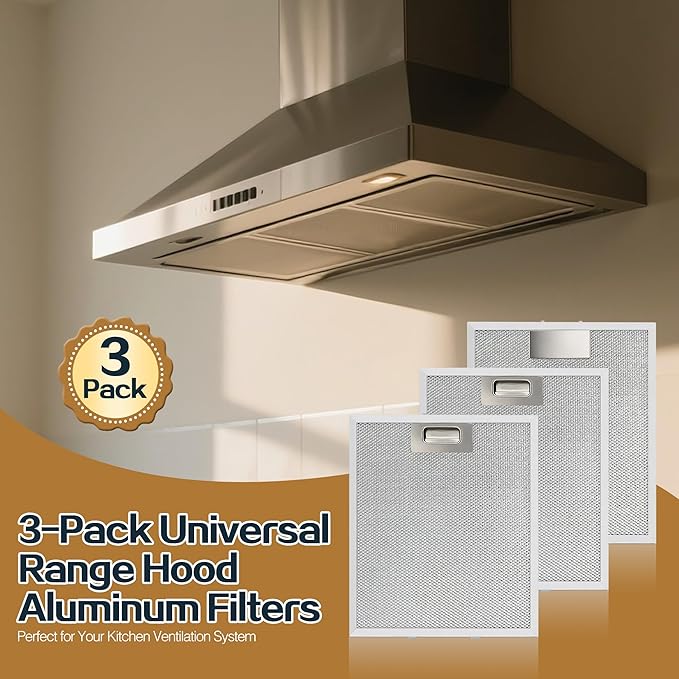 3-Pack Universal 12-5/9" x 10-1/5" Range Hood Aluminum Filter Mesh Screen Replacement for Most Kitchen Ventilation Systems