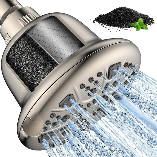 Filtered Shower Head with Upgraded Activated Carbon Filter - High Pressure Shower Head with Hard Water Softener - 7 Settings Bathroom Rain Showerhead to Remove Chlorine and Heavy Metals