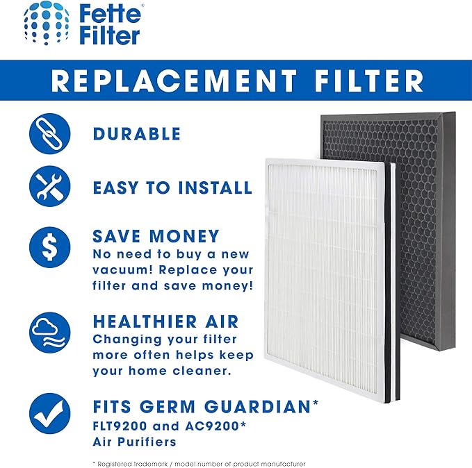 Fette Filter - FLT9200 True Hepa H13 Air Purifier Filter H and Carbon Combo Pack Compatible with FLT9200 for AC9200 AC9200WCA Air Purifier 2 True HEPA & 2 Carbon Filter Included.