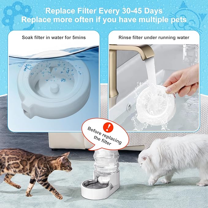 8 Pack Replacement Filters for 3.6L/4.6L/6L/8L Gravity Pet Water Dispenser, YOIHABV Dog Water Filter Replacement, Triple Filtration Pet Fountain Filter, Water Feeder Filter for Cat and Dog(1 Brush)