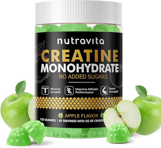 Creatine Monohydrate Gummies for Men & Women-5g of Creatine Monohydrate per Serving - Sugar Free,Vegan, Apple Flavor, 120 Count