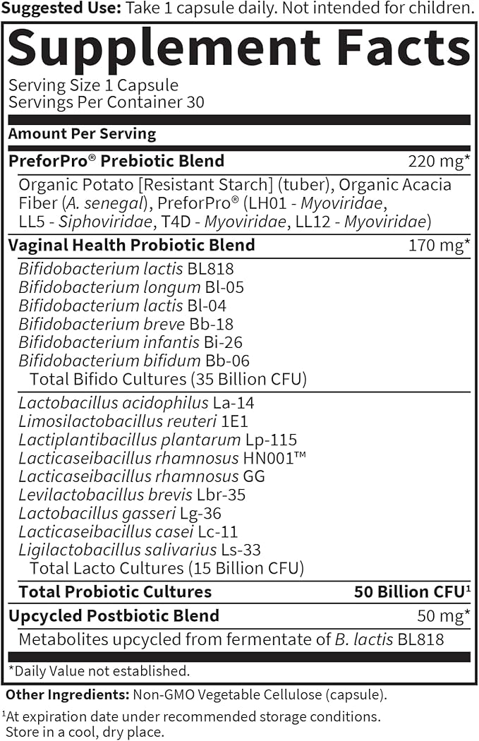 Garden of Life Dr Formulated Women’s pH Probiotics 50 Billion CFU, Pre + Pro + Postbiotics - Digestive, Immune and Vaginal Support, Potato, Acacia, Postbiotic Metabolites, 30 Day Supply
