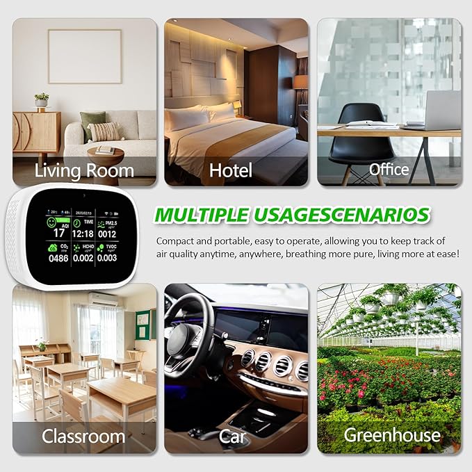 18-in-1 Smart Air Quality Monitor - Indoor WiFi Air Quality Detector with Dual Chip, Real-Time for AQI, CO2, PM2.5, PM1.0, PM10, TVOC, HCHO, Time Display, Temperature & Humidity with Aler (White-B2)
