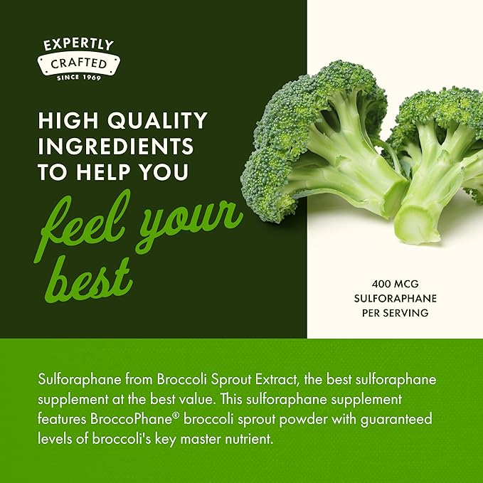 Swanson Sulforaphane - Broccoli Sprout Extract Supporting Cellular, GI Tract, and Liver Health - Natural Supplement Standardized to 0.4% Sulforaphane - (60 Veggie Capsules, 400mcg Each)