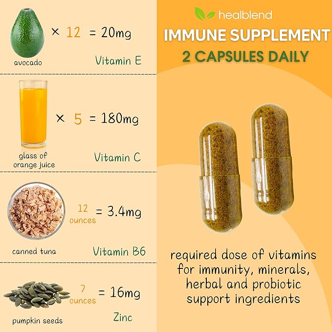 healblend 10 in 1 Immune Support Supplement Booster with Elderberry, Zinc, Echinacea, Turmeric, Lactobacillus Acidophilus, for Adults (3 Pack)
