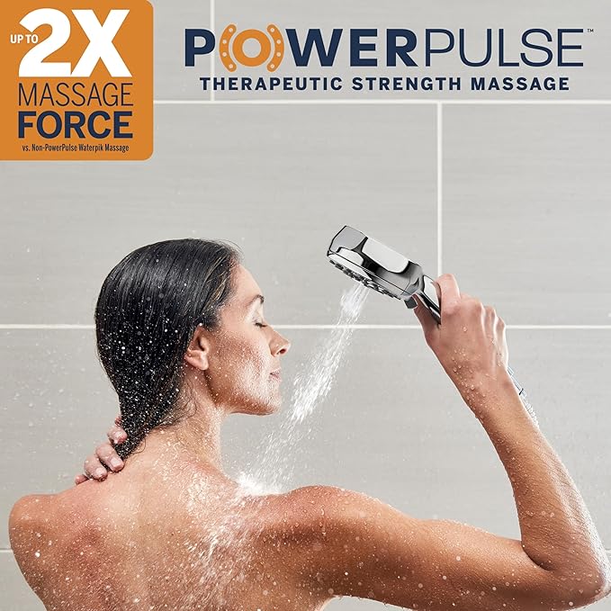 Waterpik One-Touch Dual 2-in-1 Shower System With Rain Shower Head and 7-Mode Hand Held Shower Head, Chrome XPB-133E-763E PowerPulse Chrome 8 Settings Showerhead Combo 1.8 gpm