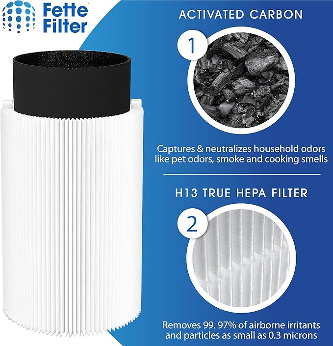Fette Filter - Replacement H13 TRUE HEPA/Carbon Combo Filter Compatible with Nuwave OxyPure 3XL Air Purifier Models 47501, 47502. (2 Pack)