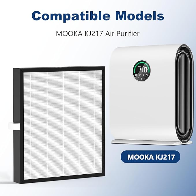 KJ217 Replacement Filter Compatible with MOOKA KJ217 Air Purifier, 3-in-1 Filter Replacement, High-Efficiency Activated Carbon Air Filter, 2 Pack