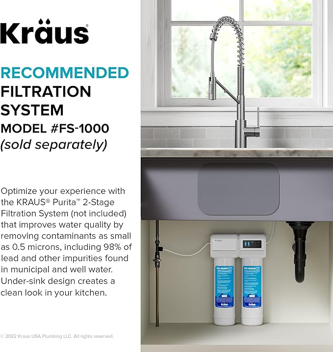 KRAUS Oletto 2-in-1 Commercial Style Pull-Down Single Handle Water Filter Kitchen Faucet for Reverse Osmosis or Water Filtration System in Matte Black, KFF-2631MB