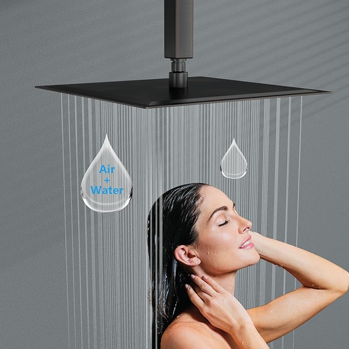 Lordear Rain Shower Head 12 Inch Solid Ultra Thin 304 Stainless Steel Square Rainfall Shower Head Full Body Coverage with Silicone Nozzle,Oil Rubbed Bronze
