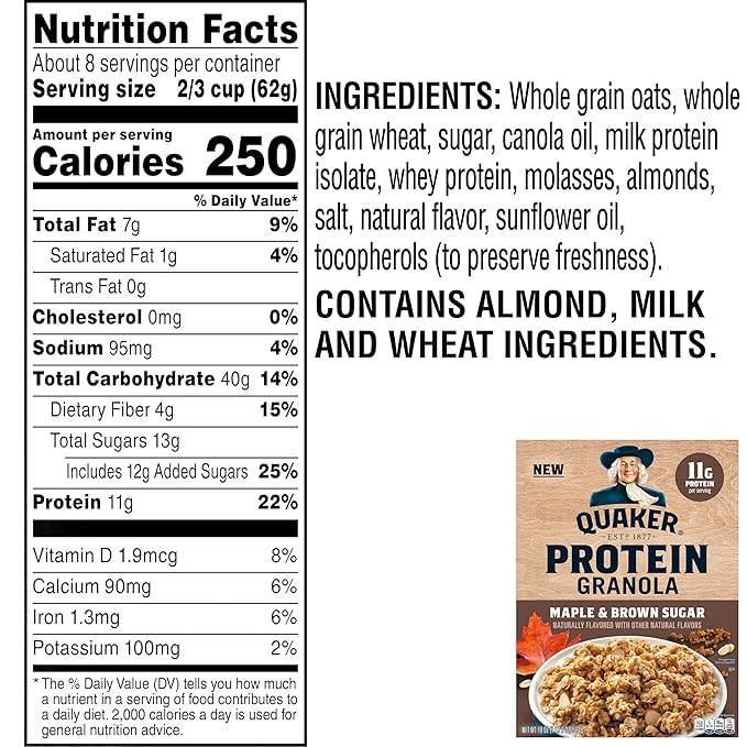 Quaker Protein Granola Breakfast Cereal, Maple Brown Sugar, 18oz Boxes (2 Pack)