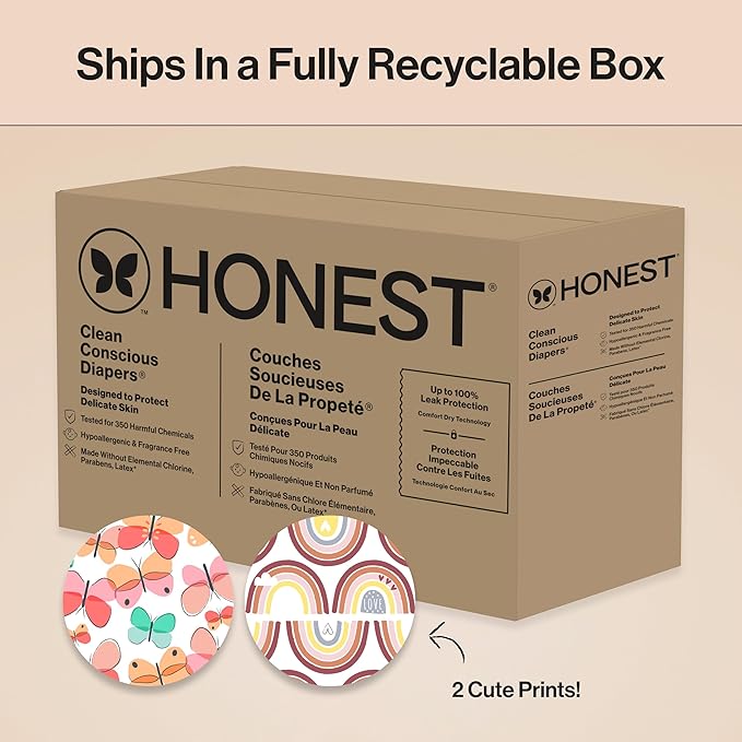 The Honest Company Clean Conscious Diapers for Delicate Skin | Up to 100% Leakproof | Hypoallergenic, Fragrance Free | Girl Prints | Super Club Box, Size 5 (27+ lbs), 84 Count (Prints May Vary)
