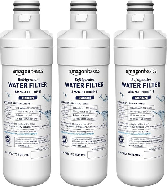 Amazon Basics Replacement LG LT1000P Refrigerator Water Filter, 3-Pack, Standard Filtration