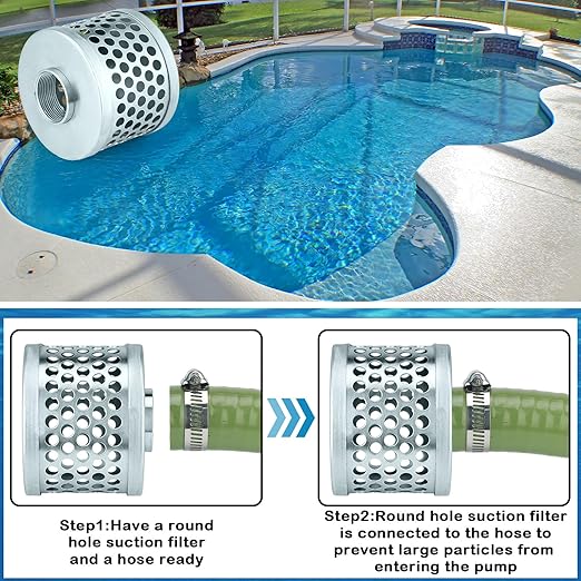 1-1/2 Inch Round Hole Suction Strainer Filter Carbon Steel Plated Npt Thread Hose Water Pump Inlet Strainer for Remove Debris Trash Reduces Solids Entering