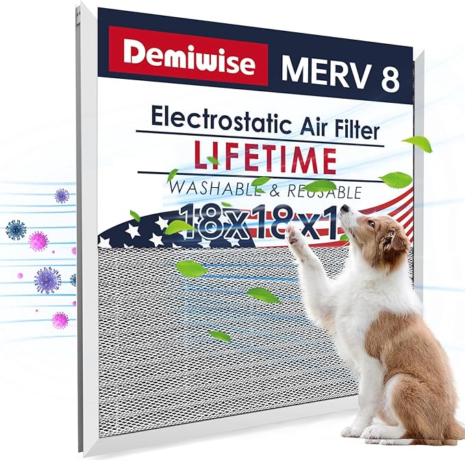 18x18x1 Air Filter, Washable & Reusable Aluminum AC/HVAC Furnace Electrostatic Filter, Lifetime Permanent Air Filter, Easy to Clean, Healthier Home/Office (Actual Size:17.50x17.50x0.82)