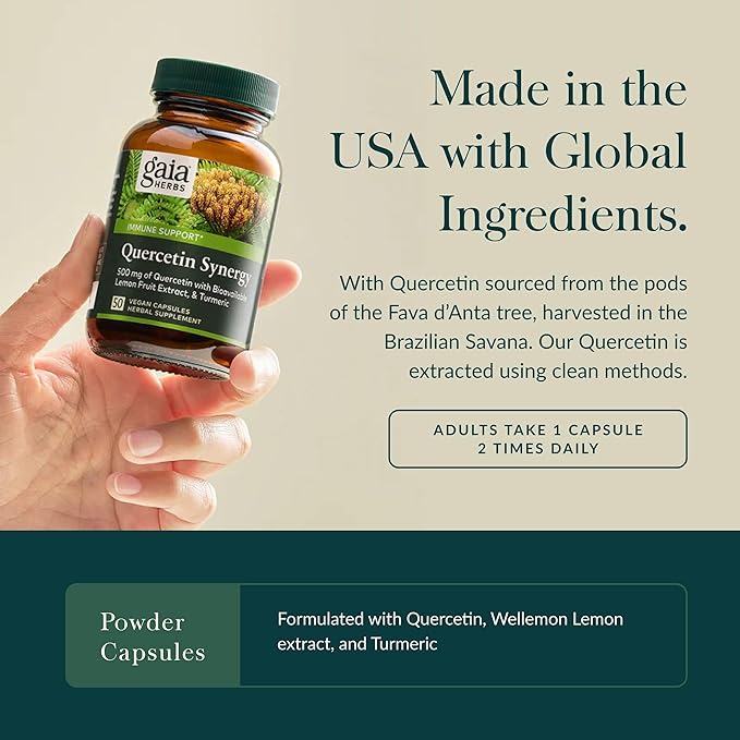 Gaia Herbs Quercetin Synergy - Supports Immunity - with Lemon Fruit Extract - 50 Vegan Capsules (50-Day Supply)