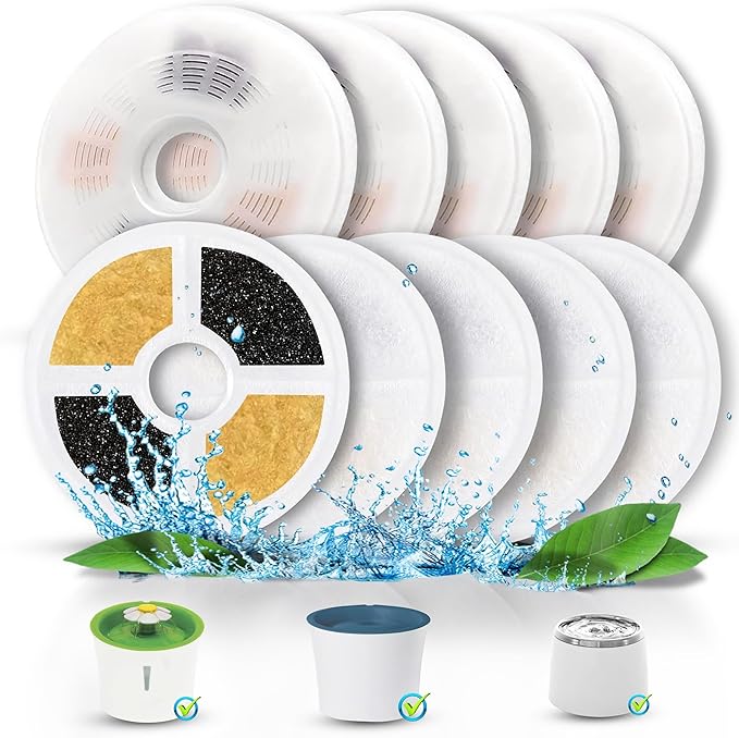 10 Pack Cat Water Filter Compatible with Catit Filters, Fit for 3L and 2L Flower Catit Water Fountain Filters, Triple Filtration Action Replacement for Catit Cat Drinking Water Fountains