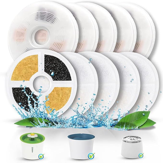 10 Pack Cat Water Filter Compatible with Catit Filters, Fit for 3L and 2L Flower Catit Water Fountain Filters, Triple Filtration Action Replacement for Catit Cat Drinking Water Fountains