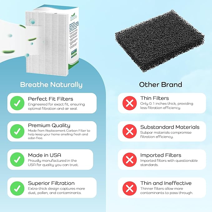 Breathe Naturally Replacement Filters Compatible with Winix C535, Plasmawave 5300, 6300 and Aeramax 300/290 Air Purifiers - True HEPA Filters for Home Purifiers - 12.6" x 16.3" x 1.25" (1 HEPA Filter)