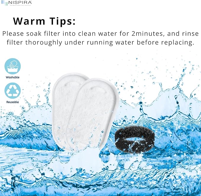 NISPIRA PLWF003 PLWF006 Stainless Steel Cat Water Fountain Activated Charcoal Water Filter Kit Replacements with Spongies For Petlibro 67oz/2L 101oz/3L, Tomxcute 108oz/3.2L 135oz/4 L Pet, 24 Pack
