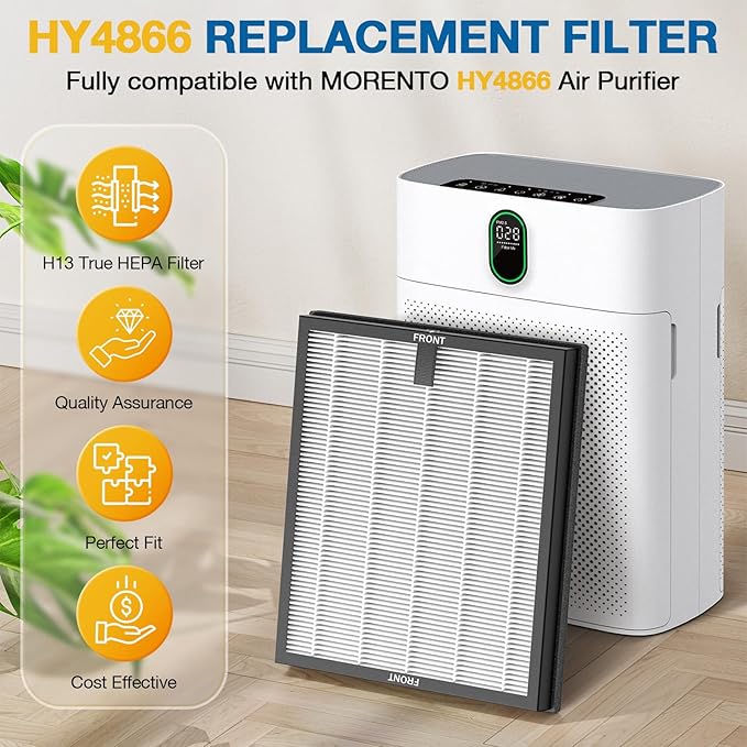 2 Pack HY4866 Replacement Filters for MORENTO/WESTHEY HY4866 Air Purifier and YIOU M1 Air Purifier, 3-in-1 H13 True HEPA Filter High-Efficiency Activated Carbon Filter, Enhanced Version