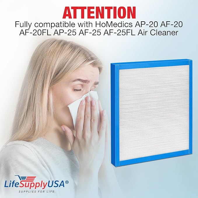 True HEPA Filter Replacement Compatible with HoMedics AP-20 AF-20 AF-20FL AP-25 AF-25 AF-25FL Air Purifier (1-Pack)