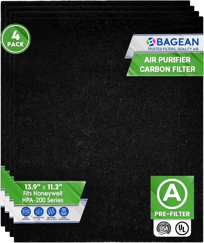 Bagean Activated Carbon Pre Filter A Replacement - Compatible with Honeywell HPA200 Air Purifier Series - Fits Honeywell HPA200 Prefilter A - Air Filters Absorb Odors and Freshen Your Home (4-Pack)