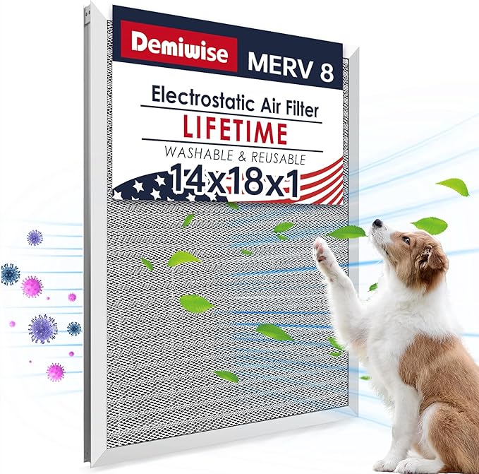 14x18x1 Lifetime Electrostatic Air Filter, MERV 8 Washable Aluminum AC/HVAC Furnace Filter, Reusable Permanent Air Filter,Easy to Clean, Healthier Home/Office(Actual Size:13.75x17.75x0.86)