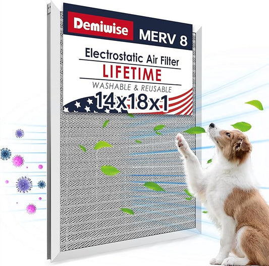 14x18x1 Lifetime Electrostatic Air Filter, MERV 8 Washable Aluminum AC/HVAC Furnace Filter, Reusable Permanent Air Filter,Easy to Clean, Healthier Home/Office(Actual Size:13.75x17.75x0.86)
