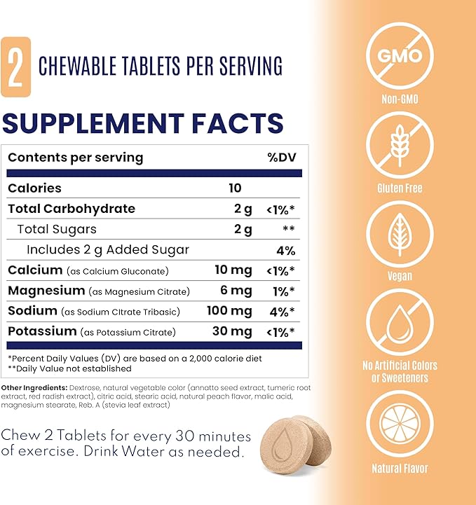 SaltStick Electrolyte FastChews - 60 Peach Chewable Electrolyte Tablets - Salt Tablets for Runners, Sports Nutrition, Electrolyte Chews for Hydration